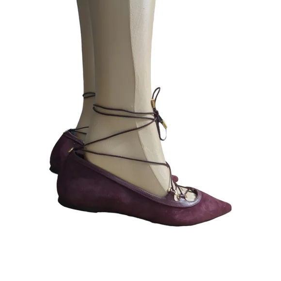 Michael Kors Lace Up Tabby Flats in Burgundy Suede Dark red size 8 - Picture 6 of 15